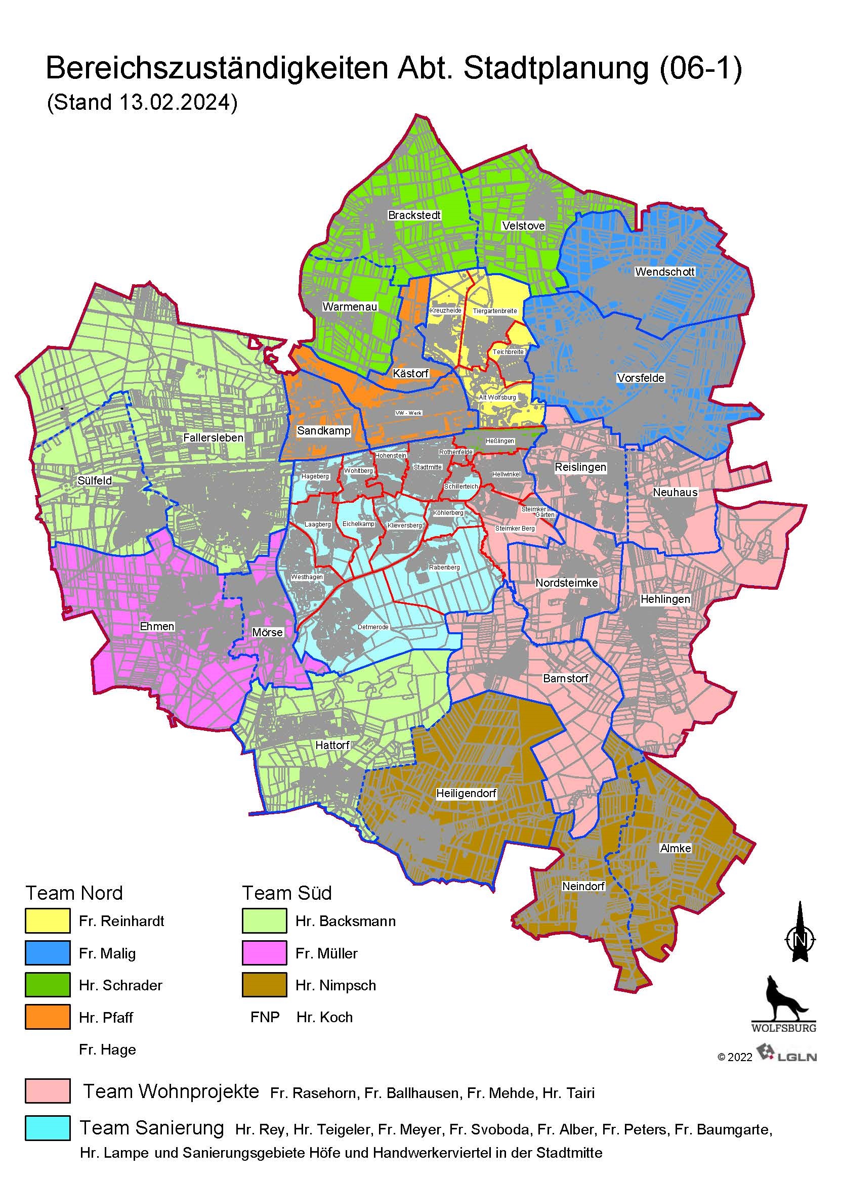 Bereichszuständigkeiten der Abteilung Stadtplanung
