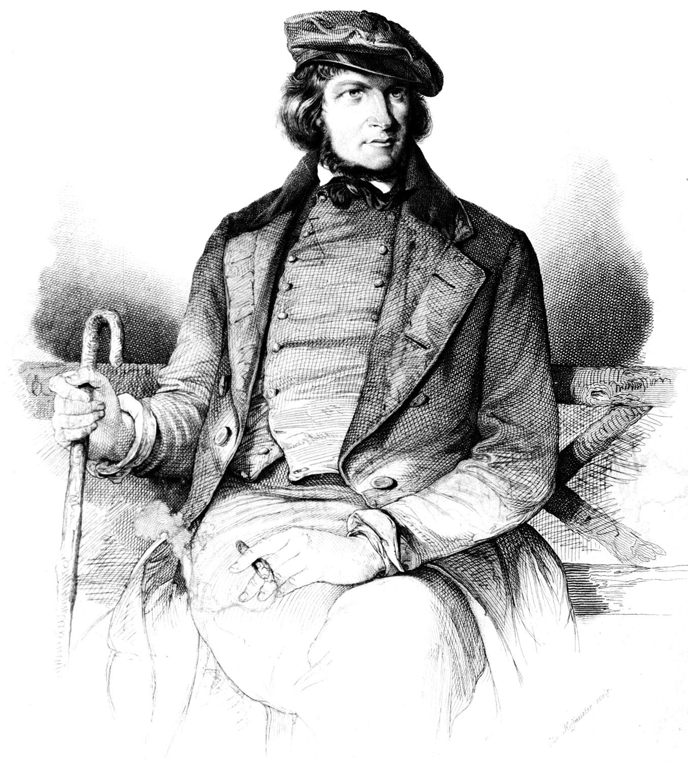 Zeichnung mit Abbild Hoffmann von Fallerslebens