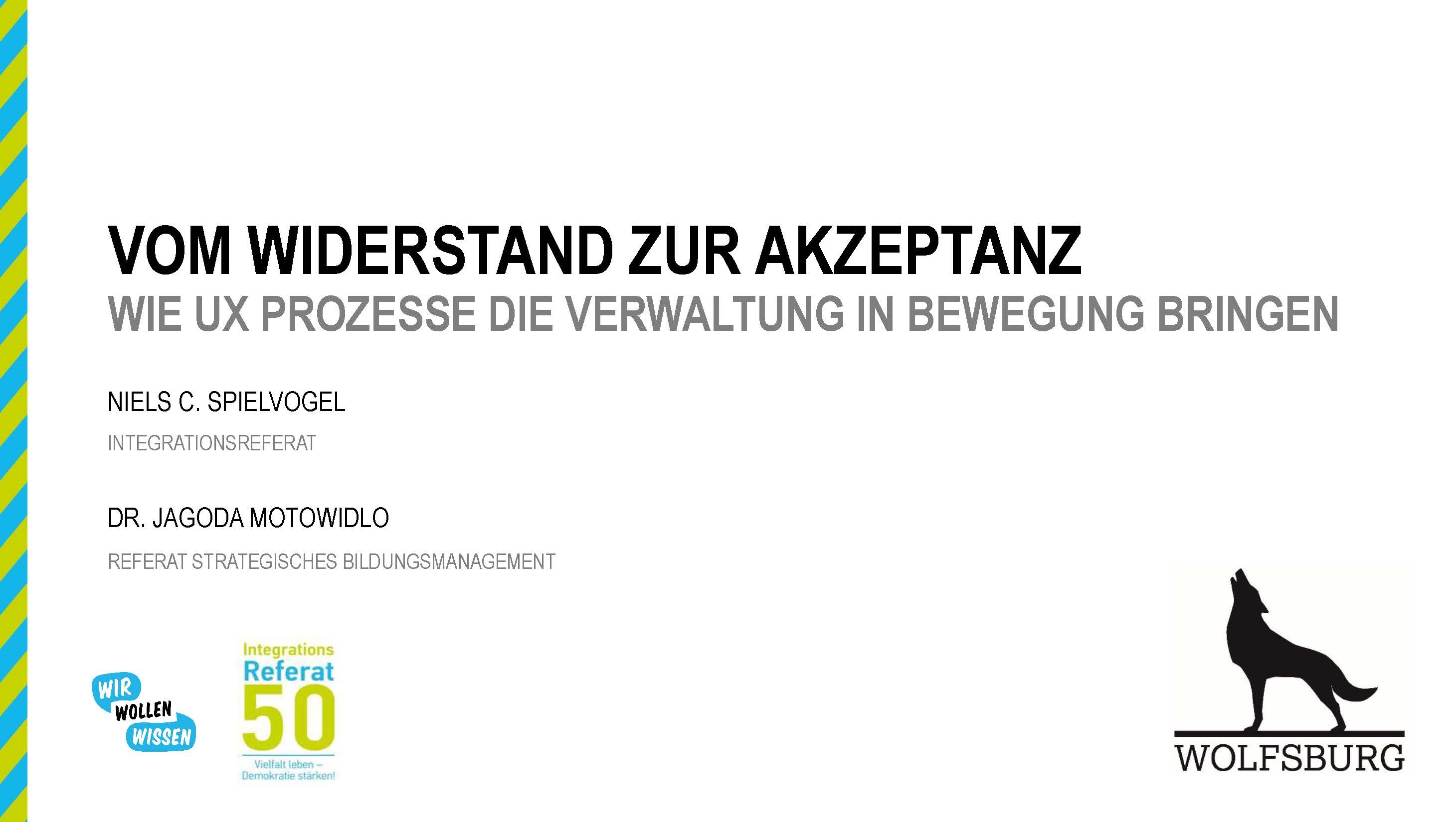 Title page of the presentation "From resistance to acceptance"