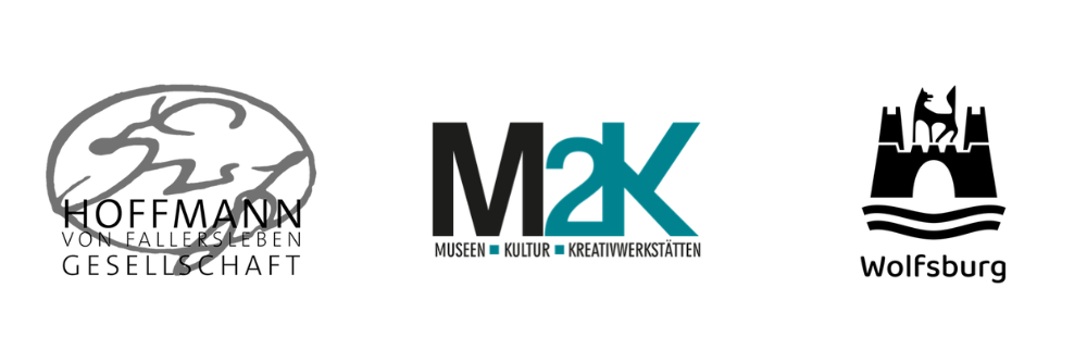 Logos der Hoffmann-von-Fallersleben-Gesellschaft, des M2K und der Stadt Wolfsburg