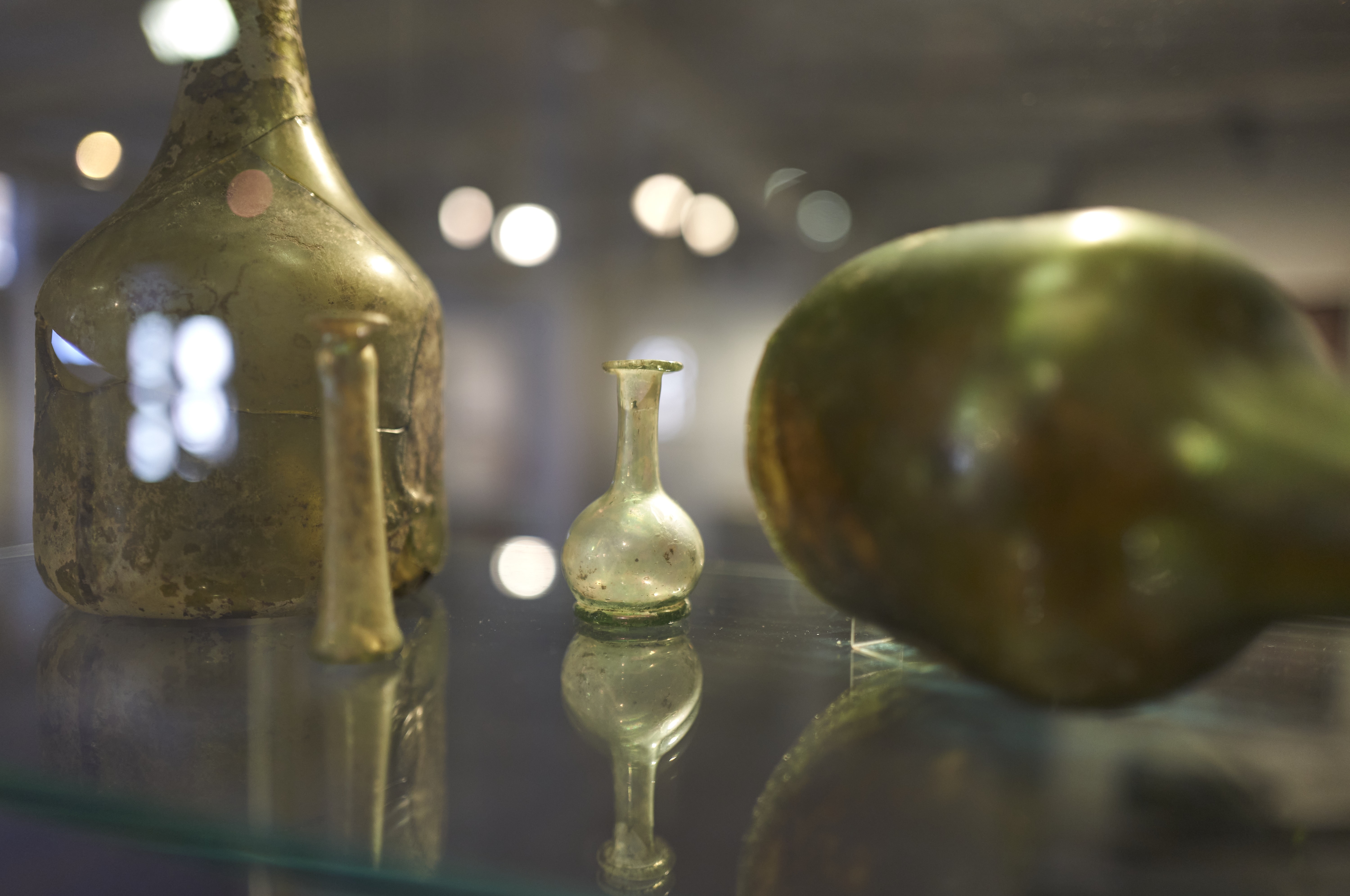 Several old bottles in the exhibition