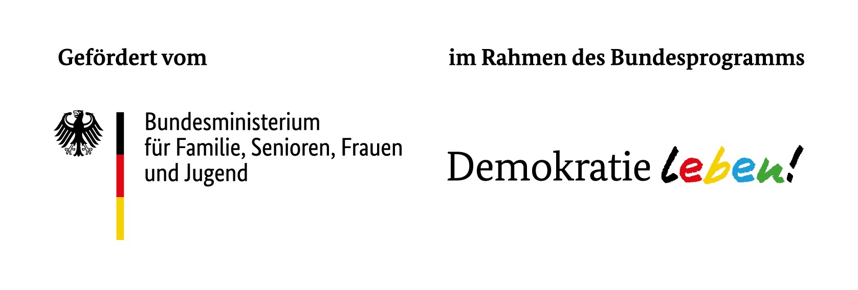 Logo des Bundesministerium für Familie, Senioren, frauen und Jugend mit dem Förderzusatz "Demokratie leben"