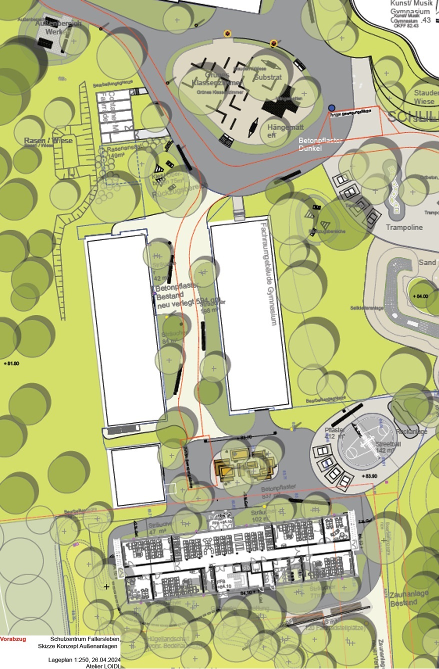 Lageplan mit Außenanlagen vom Schulzentrum Fallersleben