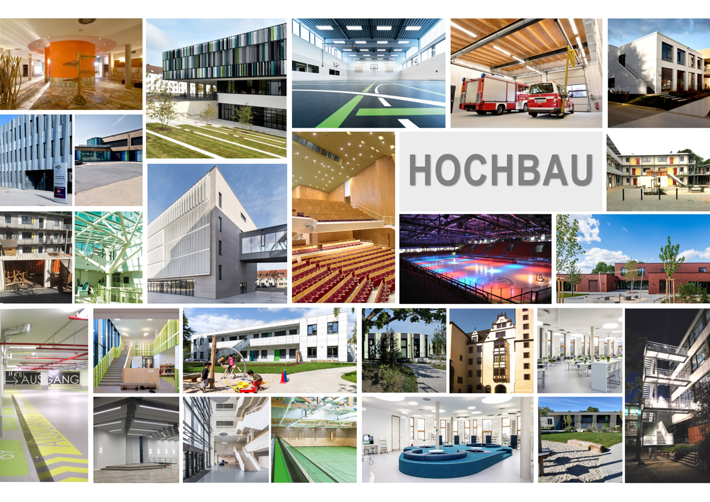 Bildcollage aus dem Bereich Hochbau