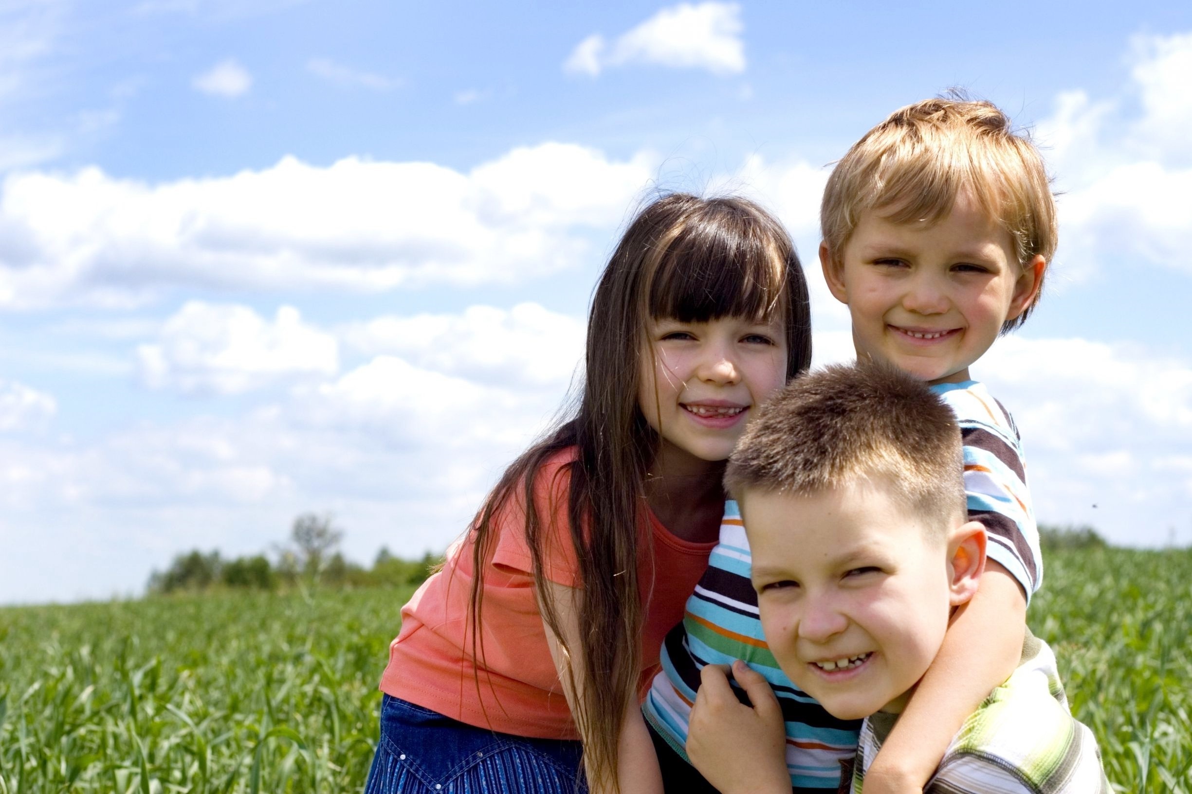 Three children on a meadow