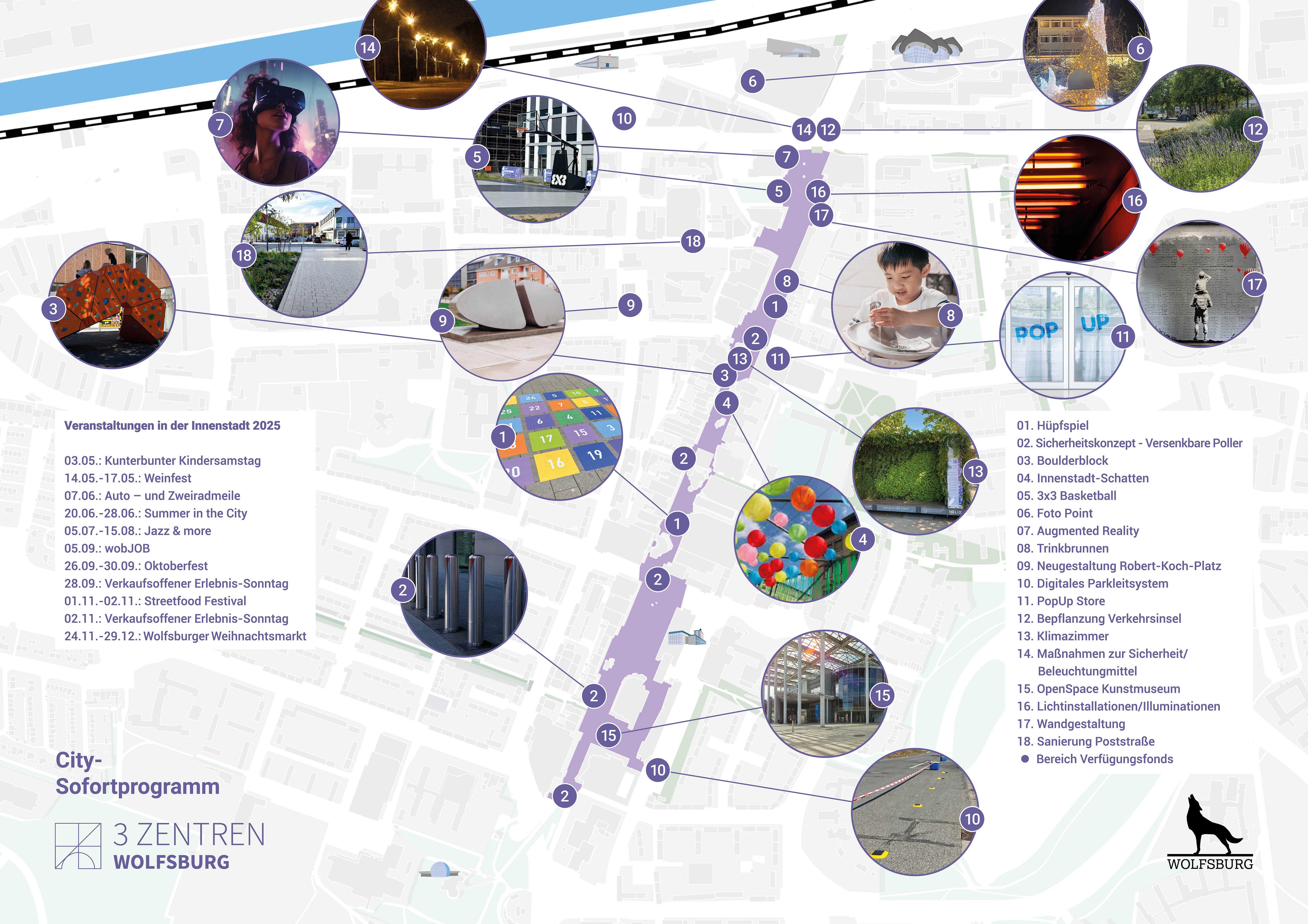 Übersichtskarte mit den Maßnahmen zum Sofortprogramm Innenstadt